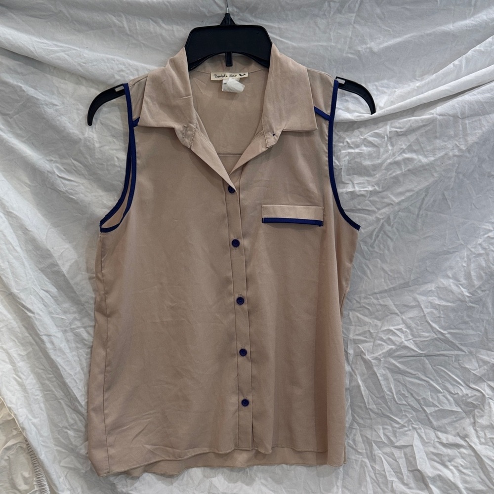 Sleeveless Beige Button-Up Women's Top